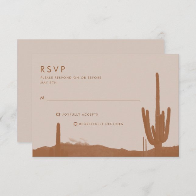 Cartão RSVP Boho Terracotta Cactus Desert Wedding (Frente/Verso)