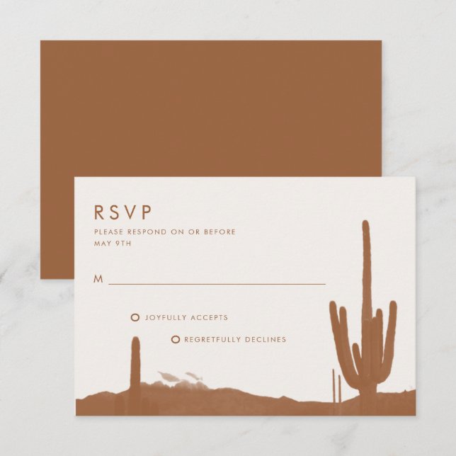 Cartão RSVP Boho Terracotta Cactus Desert Wedding (Frente/Verso)