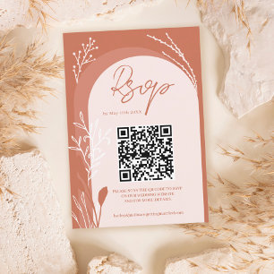 Cartão RSVP Boho terracotta floral script Qr arbítrio casament