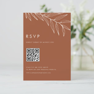 Cartão RSVP Boho Terracotta Minimalista Foliage Casamento QR C