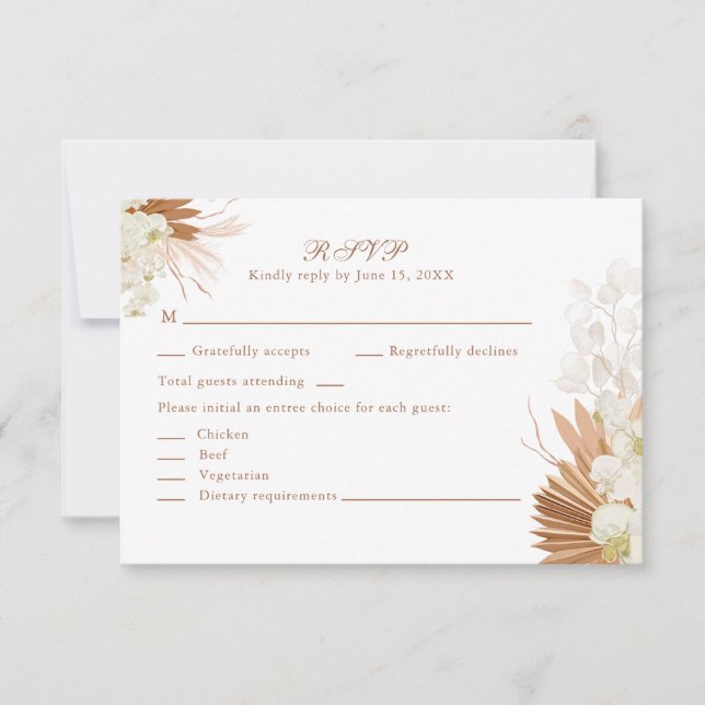 Cartão RSVP Boho Terracotta Pampas Grass and Orchids Wedding  (Frente)