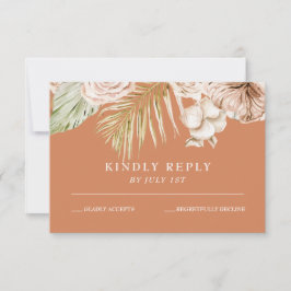Cartão RSVP Boho Tropical Floral e palmeira terracota casament