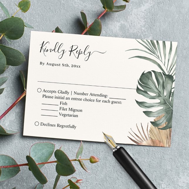 Cartão RSVP Boho Tropical Monstera Deixa Casamento (Criador carregado)