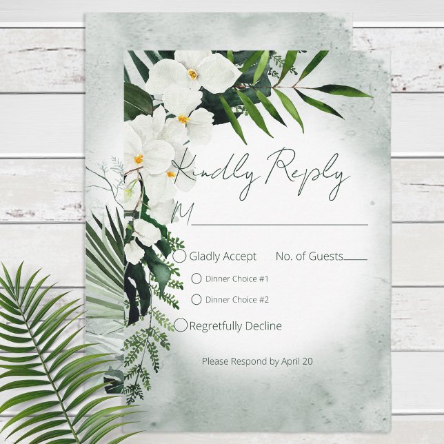 Cartão RSVP Boho Tropical Plantas Aquáticas Casamento (Criador carregado)