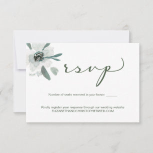 Cartão RSVP Boho verde Código QR do site de casamento com aqua