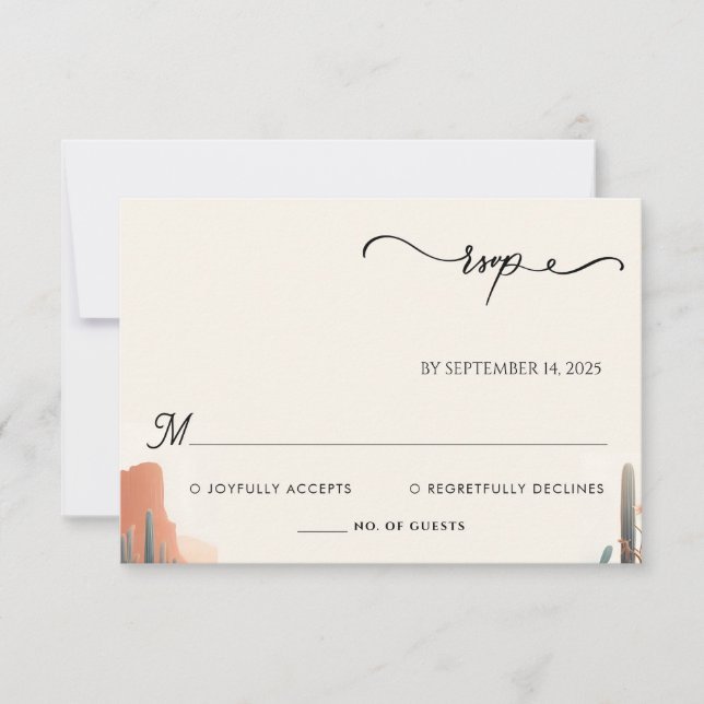 Cartão RSVP Boho Verde Deserto Cactos Suculentos Casamento (Frente)