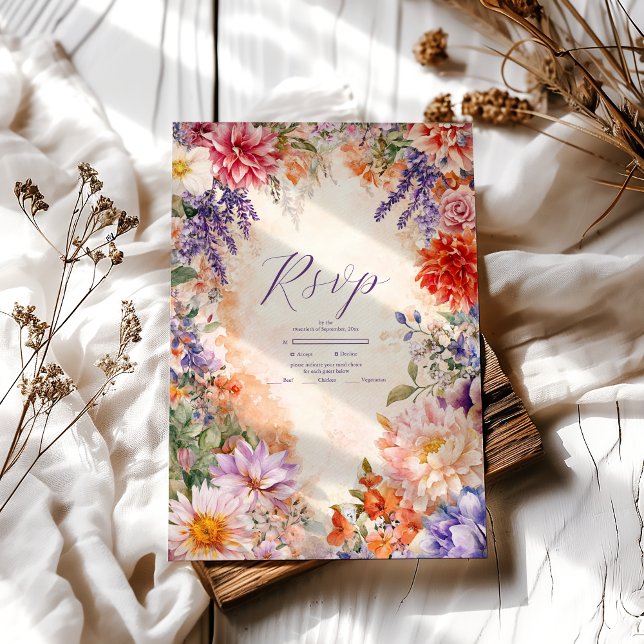 Cartão RSVP Boho Victorian Royal Floral Wedding (Criador carregado)