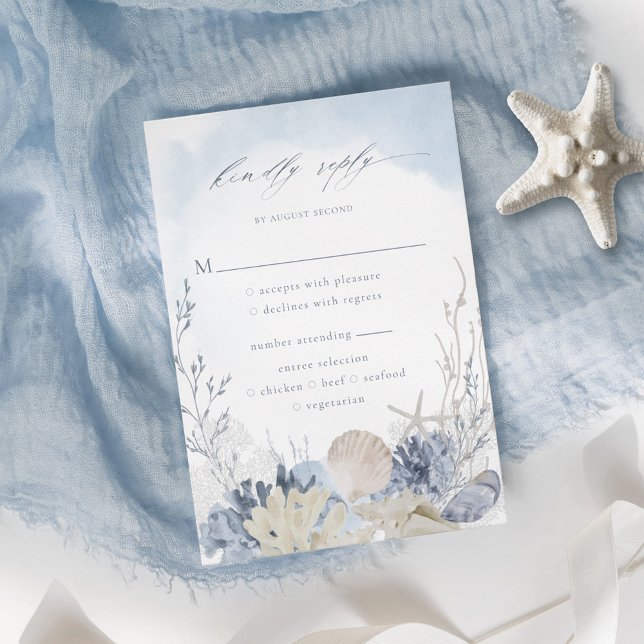 Cartão RSVP Boho Watercolor Beach Wedding Meal Choice (Criador carregado)