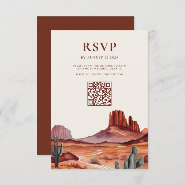 Cartão RSVP Boho Watercolor Desert Wedding (Frente/Verso)
