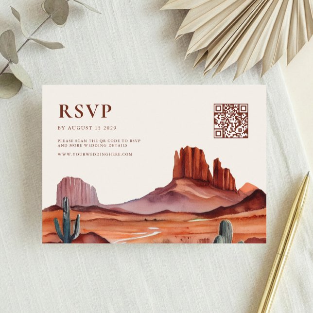 Cartão RSVP Boho Watercolor Desert Wedding (Criador carregado)