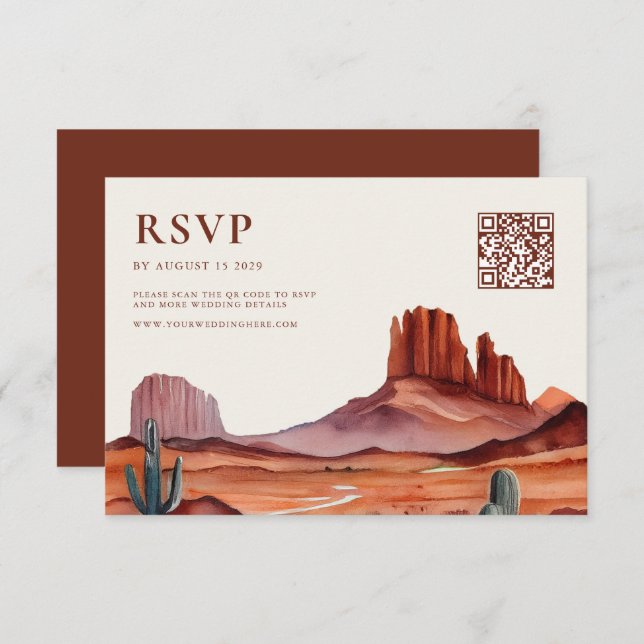 Cartão RSVP Boho Watercolor Desert Wedding (Frente/Verso)