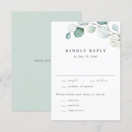 Cartão RSVP Boho Watercolor Eucalyptus Deixa Casamento Verde
