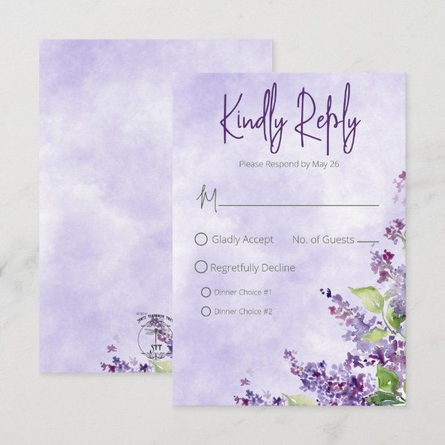 Cartão RSVP Boho Watercolor Lilac Flowers Casamento (Frente/Verso)