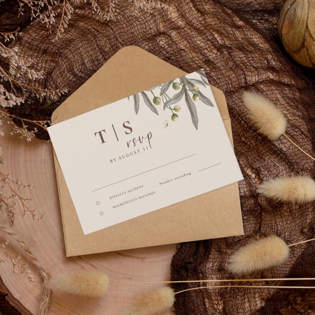 Cartão RSVP Boho Wedding Beige Botânico (Criador carregado)