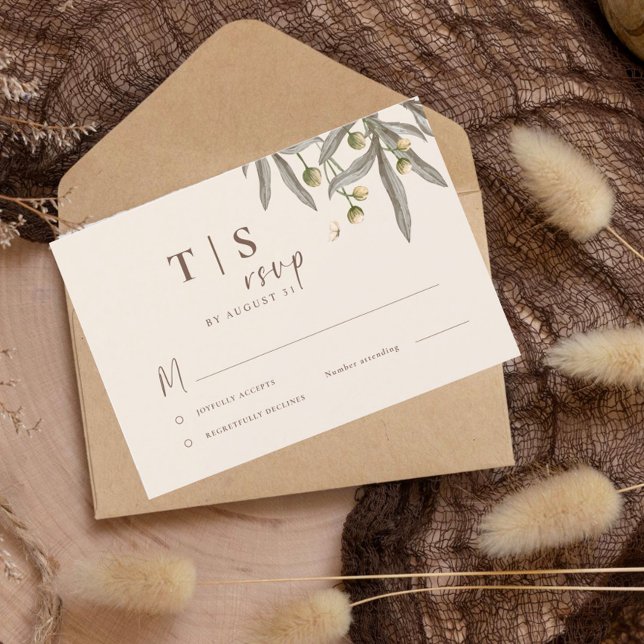 Cartão RSVP Boho Wedding Beige Botânico (Criador carregado)