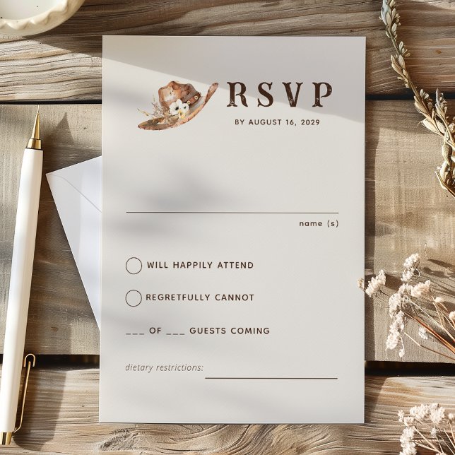 Cartão RSVP Boho Western Ranch Wedding (Criador carregado)