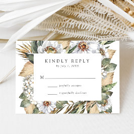 Cartão RSVP Boho White Floral & Greenery Wedding