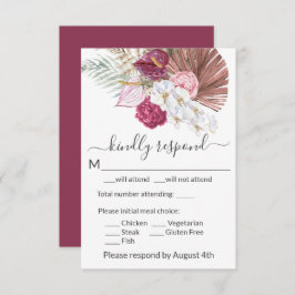 Cartão RSVP Boho White Orchids Blush Burgundy Casamento Floral