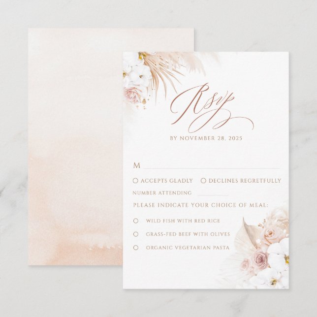 Cartão RSVP Boho White Orchids Pampas Grass Wedding (Frente/Verso)