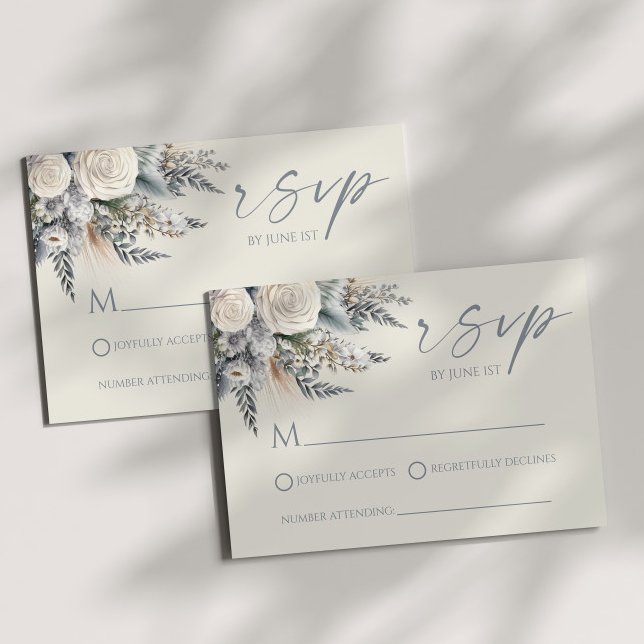 Cartão RSVP Boho White Rose Floral Flower Garden Casamento (Criador carregado)