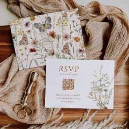 Cartão RSVP Boho Wildflower Butterfly Código QR Casamento