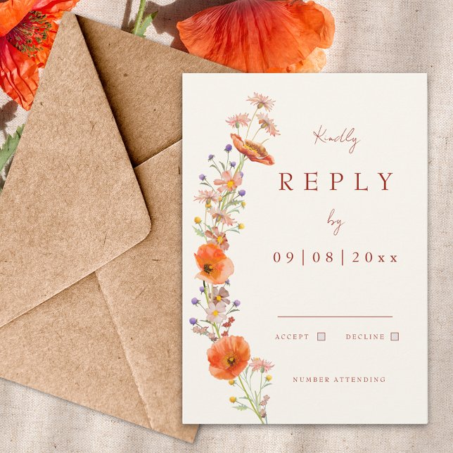 Cartão RSVP Boho Wildflower Casamento outono (Boho wildflower fall wedding invitation rsvp enclosure card)