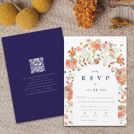Cartão RSVP Boho Wildflower Rustic Arco Floral Marinho Azul