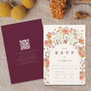 Cartão RSVP Boho Wildflower Rustic Floral Burgundy Casamento