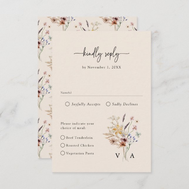 Cartão RSVP Boho Wildflower Vintage (Frente/Verso)