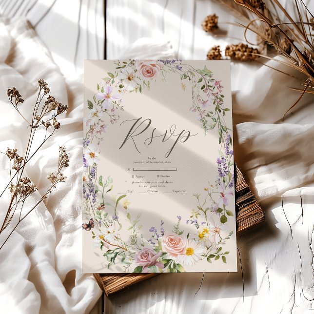 Cartão RSVP Boho Wildflower Wedding (Criador carregado)