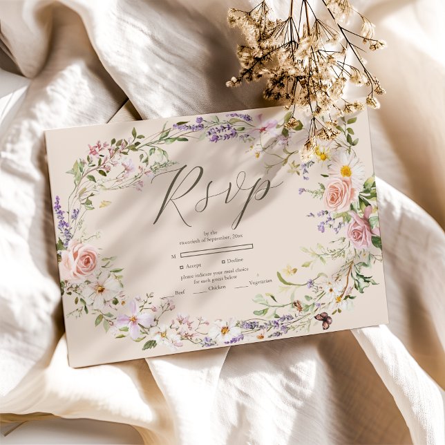 Cartão RSVP Boho Wildflower Wedding (Criador carregado)