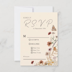 Cartão RSVP Boho Wildflower Wedding