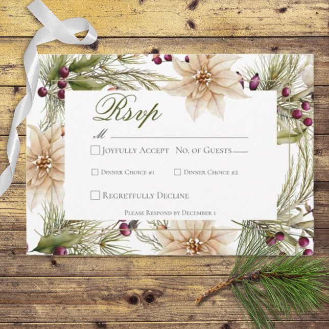 Cartão RSVP Boho Winter Greenery Boughs White (Criador carregado)