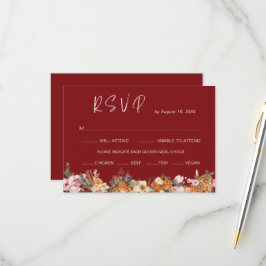 Cartão RSVP Boho Winter Holiday Burgundy Wedding Código QR