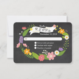 Cartão RSVP Boho Woodland Wreath no Casamento Chalkboard