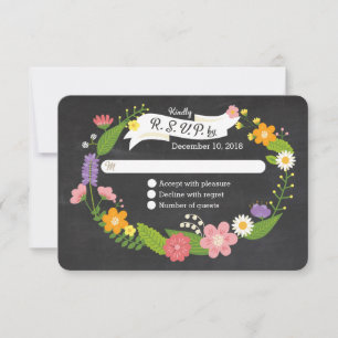 Cartão RSVP Boho Woodland Wreath no Casamento Chalkboard