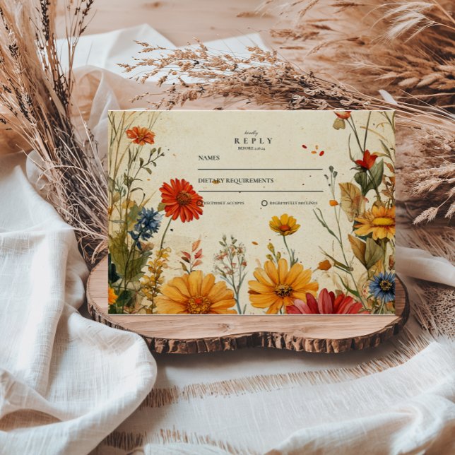 Cartão RSVP Bold Autumn Floral Wedding (Criador carregado)