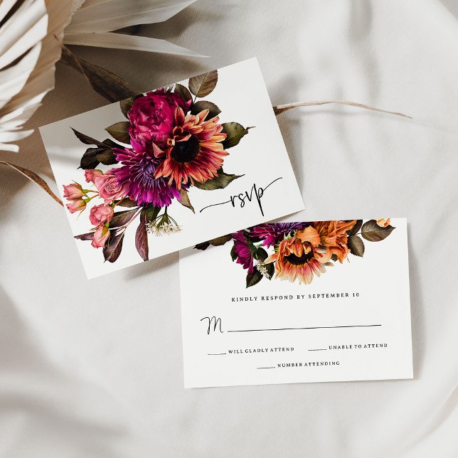 Cartão RSVP Bold Floral | Casamento Dramático e Elegante (A bold and colorful floral wedding rsvp card)
