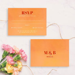 Cartão RSVP Bold Orange Watercolor Sunset Monogram Wedding