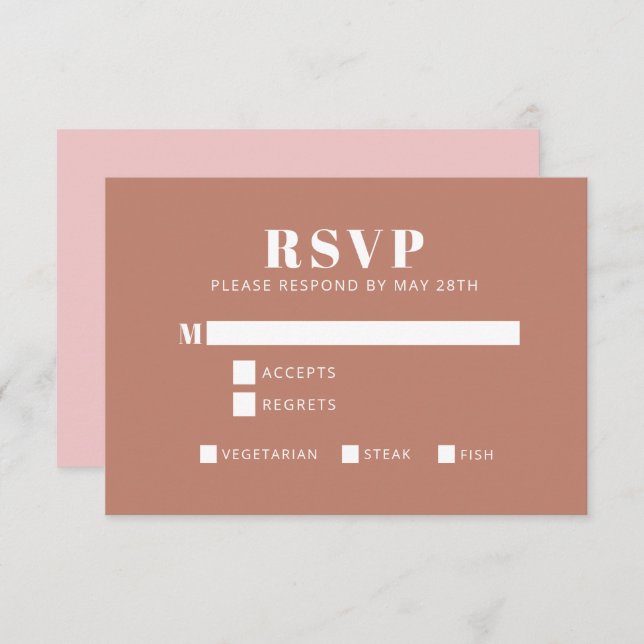 Cartão RSVP Bold Typografia Blush e Terracotta Bat Mitzvah (Frente/Verso)