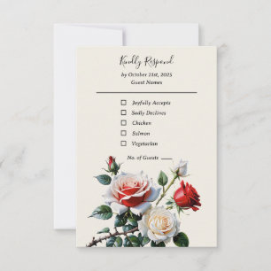 Cartão RSVP Bonito casamento floral de rosas vermelhas brancas