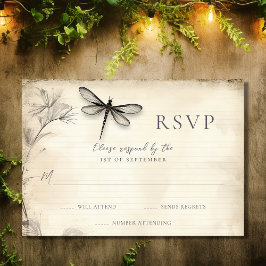 Cartão RSVP Bonito Dragonfly Sketch Diário Vintage Casamento