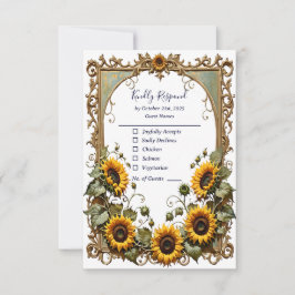 Cartão RSVP Bonito girassol amarelo com quadro de arte casamen