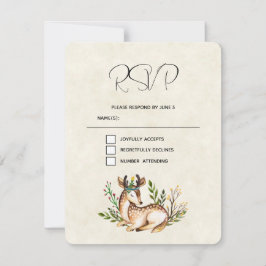 Cartão RSVP Bonito Watercolor Deer Ling Down Boho Weding