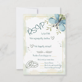 Cartão RSVP Borboleta Azul Claro Aquarela