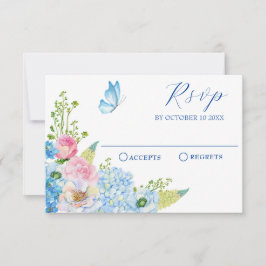 Cartão RSVP Borboleta azul-rosa