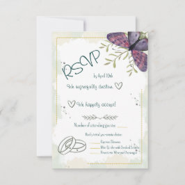 Cartão RSVP Borboleta Violeta Aquarela