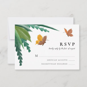 Cartão RSVP Borboletas Aquarela Folhagem Verde