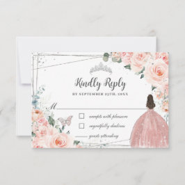 Cartão RSVP Borboletas de Vestido QuinceaÑERA