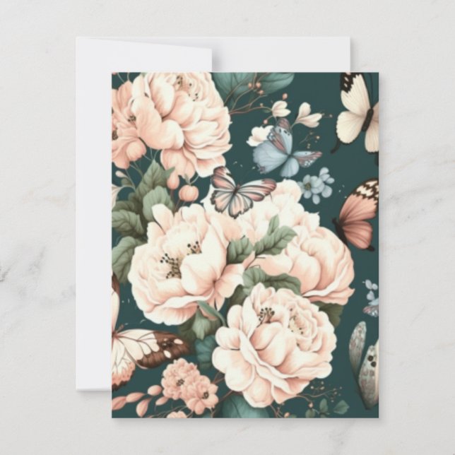 Cartão RSVP Borboletas e flores (Frente)